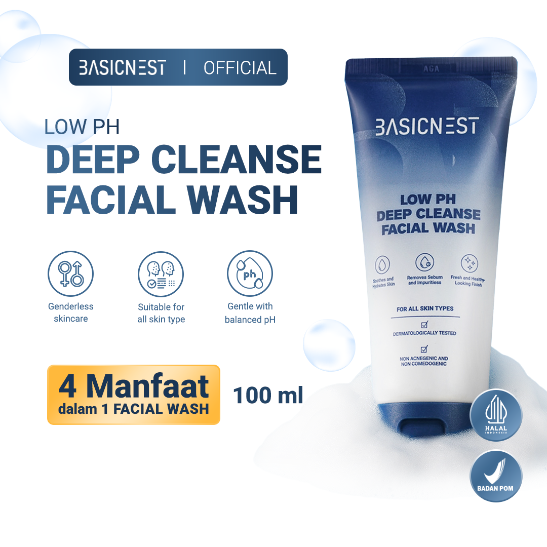 BASICNEST Low Ph Deep Cleanse Facial Wash | Gentle Facial Wash bantu Meredakan Jerawat dan Kemerahan